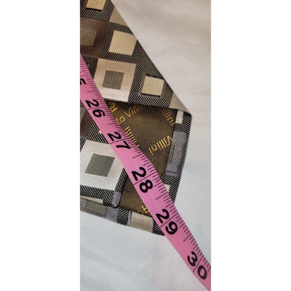 Roberto Villini Collsezione Necktie 58"x4" 100% Silk Tie Geometric Tan Gold - Picture 4 of 8